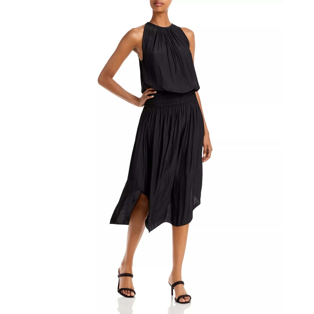 Ramy Brook Audrey Sleeveless Halter Drop Waist Midi Dress Black Size Medium